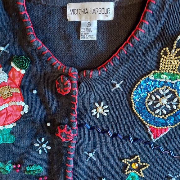 Christmas bling sweater ugly xmas Sweater beads pearls sequins med-large - Picture 2 of 3